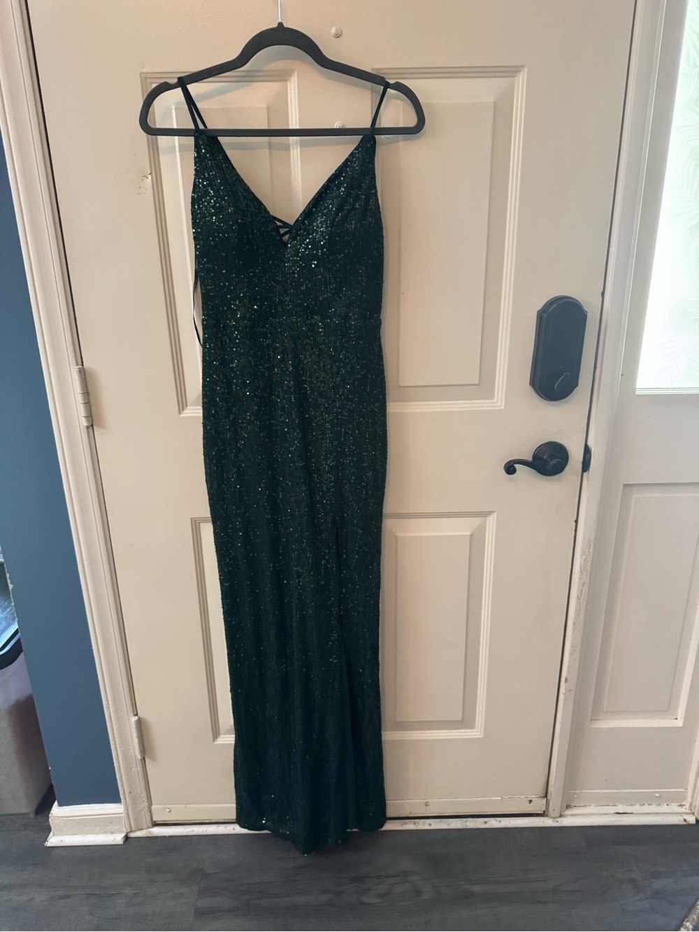 Speechless Emerald Green Sequin Spaghetti Strap Prom Gown
